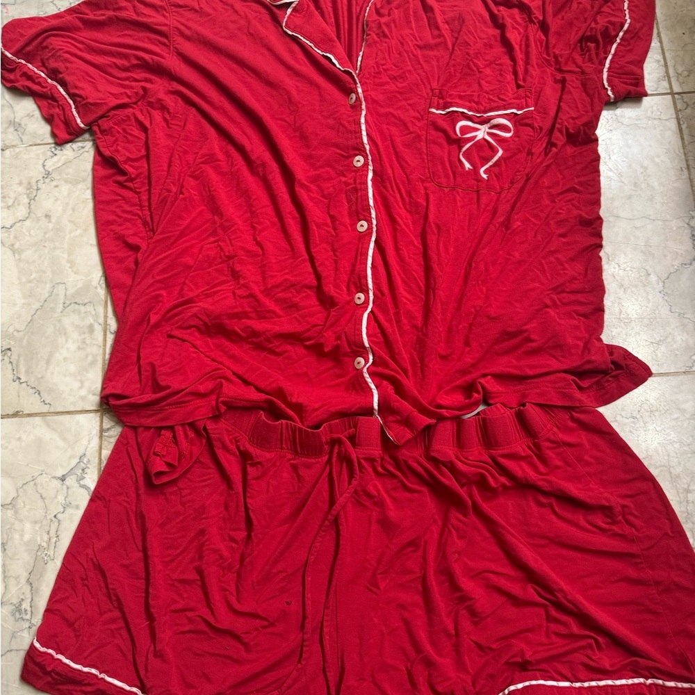 Victoria's Secret Red Pajama Set with White Trim